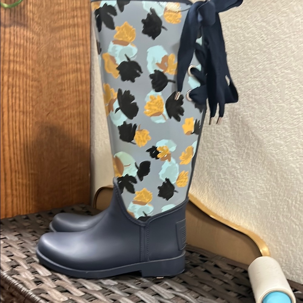 Coach Floral Winter Rain Boots - Blue and Black